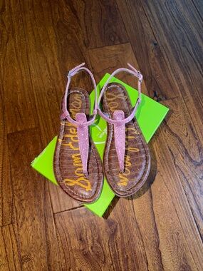 Sam Edelman Kids Gigi Lilac Glitter T-Strap Sandals